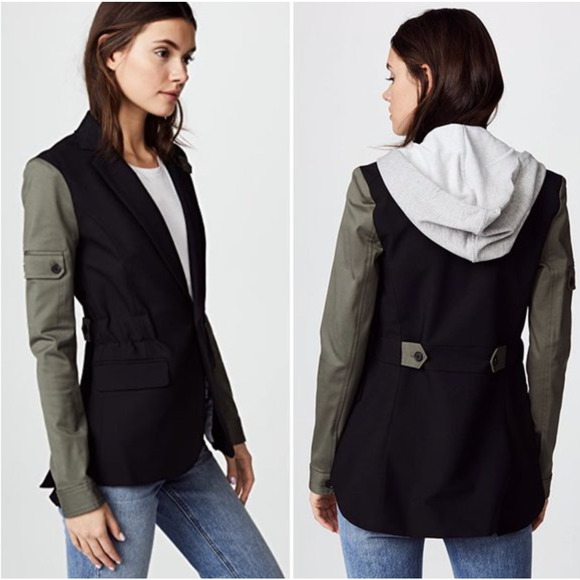 Veronica Beard Colorblock Wool-Blend Jacket Black/Army Womens Size 8 - Picture 1 of 16